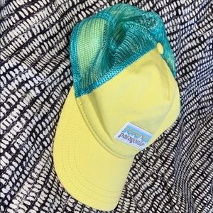 Yellow and light blue Patagonia hat